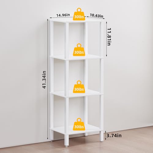 YUFAM 4 Tier Small Bookshelf, Narrow Tall Shelf, Wooden Book Shelf, White - color: White, size: 4-Tier