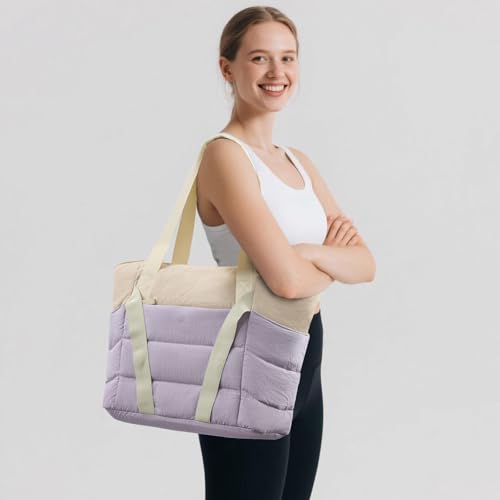 Axcone Women's Yoga Tote Bag with Luggage Sleeve & Mat Straps - Gym Work Bag for Office, Commute, Sports,Travel - color: Purple
