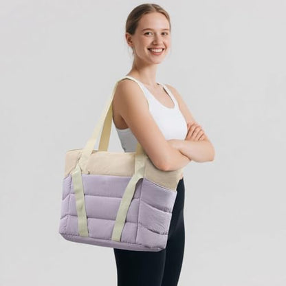 Axcone Women's Yoga Tote Bag with Luggage Sleeve & Mat Straps - Gym Work Bag for Office, Commute, Sports,Travel - color: Purple