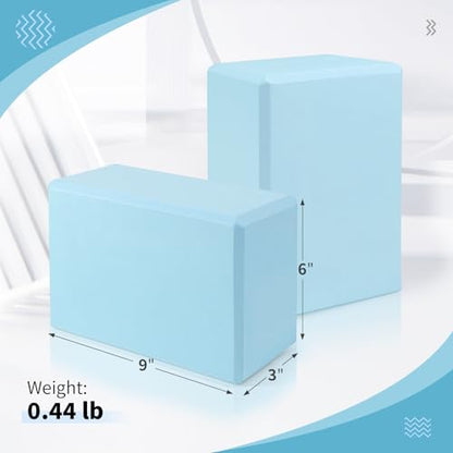 Yoga Blocks 2 Pack, 9"x6"x3" High-Density EVA Foam Yoga Block, Non-Slip Yoga Blocks for Yoga, Pilates Meditation, Stretching and Toning, Supportive, Latex-Free - color: Sky Blue