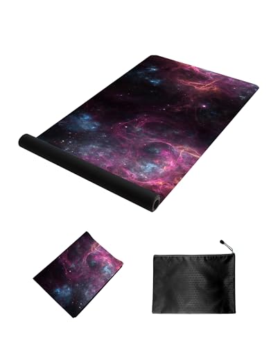 nuveti Printed Travel Yoga Mat 1/16 Inch Thick Non Slip Fitness Workout Mat | with Carrying Bag, Foldable Lightweight Suede & Natural Rubber Yoga Mat for Yoga Pilates and Fitness 72" L x 24" W x 1.5mm - color: XingLuoQiBu