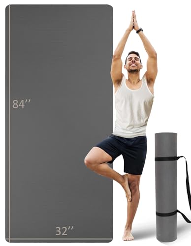 Extra Long & Wide Thick Yoga Mat for Tall Men & Women, 84'' x 32'' x 7mm Oversized Yoga Mat Double-Sided Non Slip, Pro TPE Yoga Mats with Strap - color: Gray