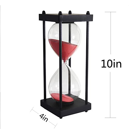 SAMLONG Large Hourglass Timer 60 Minute, Black Wooden Sandglass, Red - color: 60 Min Red Sand