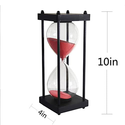 SAMLONG Large Hourglass Timer 60 Minute, Black Wooden Sandglass, Red - color: 60 Min Red Sand