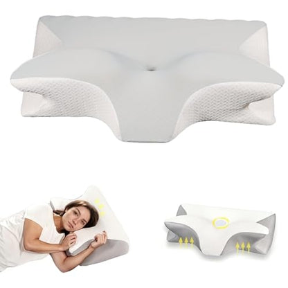 Doreve Cloudfaser Pillow, Cervical Neck Pillow, Dreamers Relief Pillow for Pain Relief & Sleeping, Ergonomic Contour Side Sleepers Pillows, Necks and Shoulder Support - color: White