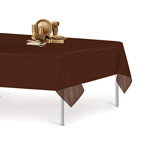 Brown 1 Pack Premium Disposable Plastic Tablecloth 54 Inch. x 108 Inch. Rectangle Table Cover - color: Brown, size: 108" x 54" (Rectangle)