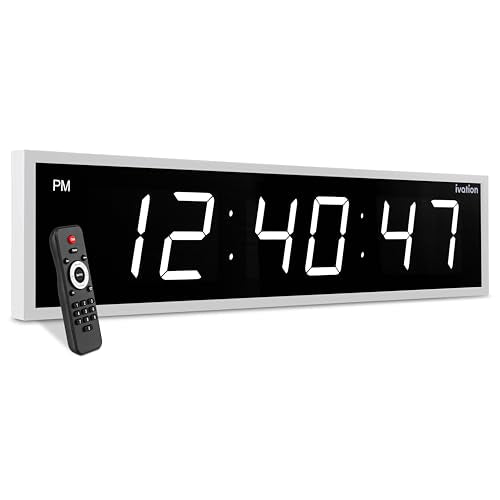 Ivation Oversized Digital Wall Clock with Large LED Display & Timer, 60" | Multi-function with Timer, Stopwatch, Alarms, Temp & Date, Aluminum frame, 6 Brightness levels, Time memory, Remote | White - color: White, size: 60" Inch