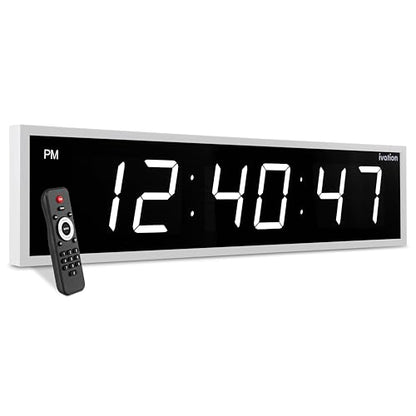 Ivation Oversized Digital Wall Clock with Large LED Display & Timer, 60" | Multi-function with Timer, Stopwatch, Alarms, Temp & Date, Aluminum frame, 6 Brightness levels, Time memory, Remote | White - color: White, size: 60" Inch