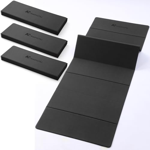 Nuanchu 3 Pack Foldable Yoga Mat for Travel Non-slip Pilates Mats 69" x 24" x 0.24" 6mm Thick with Carry Strap Poe Accordion-fold Design Lightweight Workout Mats for Exercise Home Travel - color: Black