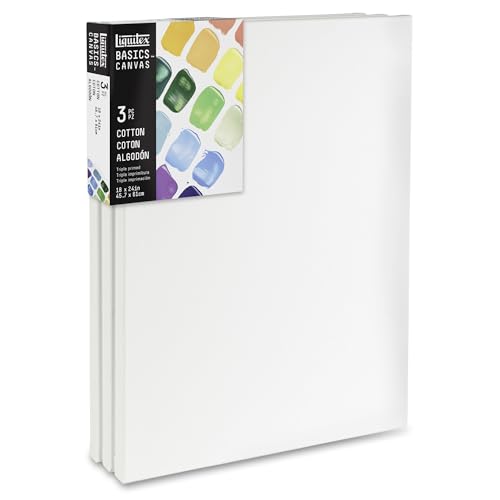 Liquitex BASICS Canvas, 3 pack, 18" x 24" | Archival, Acid-Free, Non-Toxic, Medium Texture Cotton, Pre-primed with a triple layer of acrylic gesso, Stapled & Stretched - style: 18" x 24"