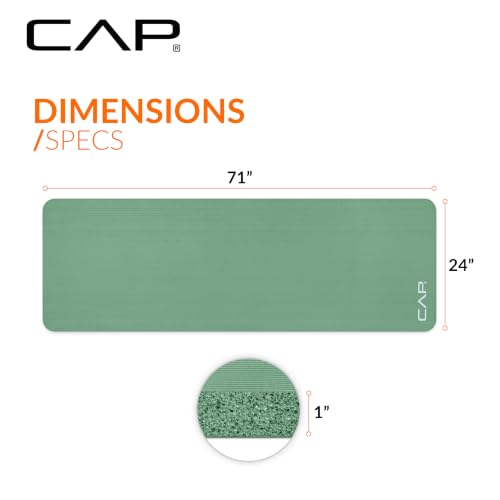 CAP Barbell 1-Inch High Density Exercise Yoga Mat with Strap | Multiple Colors - color: Green