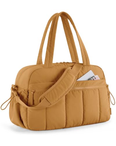 BAGSMART Duffle Bag for Travel, Gym Bag for Women, Weekender Carry on | PVC Wet Pocket, Airline Approved Personal Carry-on Size, Fits Under-seat, One Bag for Gym, Travel, Hospital, Overnight - color: Yellow Brownstone, size: Medium