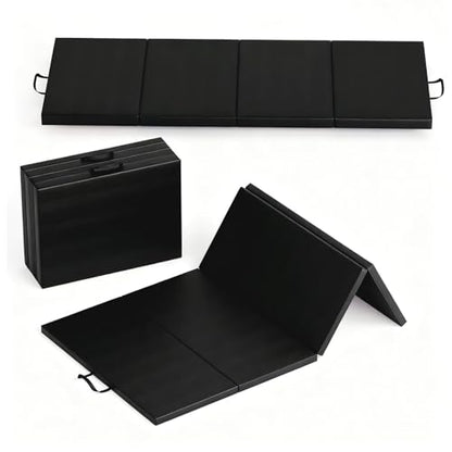 Superior Thick Folding Gymnastics Mat - 6.2x2.6ft, 2-Inch Foam, 5-Panel High-Density Exercise Tumbling Pad with Leather Surface, Carry Handles, Home Gym, Yoga, Pilates, Aerobics, Martial Arts - color: Black, size: 6 x 2 ft Four-Fold