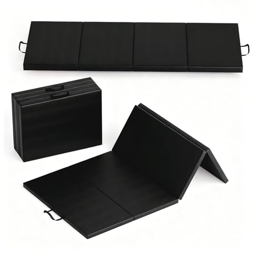 Superior Thick Folding Gymnastics Mat - 6.2x2.6ft, 2-Inch Foam, 5-Panel High-Density Exercise Tumbling Pad with Leather Surface, Carry Handles, Home Gym, Yoga, Pilates, Aerobics, Martial Arts - color: Black, size: 6 x 2 ft Four-Fold