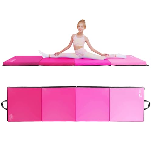 Kangaroo Hoppers Gymnastics Tumbling Mats Foldable Gym Tumble Mat for Kids - color: Gradient Pink, size: 2×8FT×2''