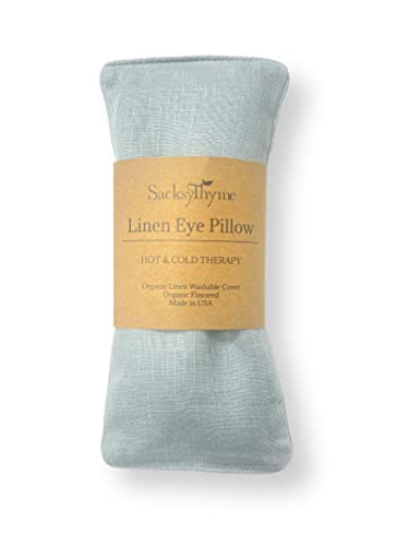 Sacksy Thyme Organic Linen Eye Pillow - Lavender & Flaxseed for Relaxation, Yoga, Stress Relief - Microwavable Heating Pad & Cool Compress - Made in USA - Gifts for Meditation - color: Sage (Unscented)