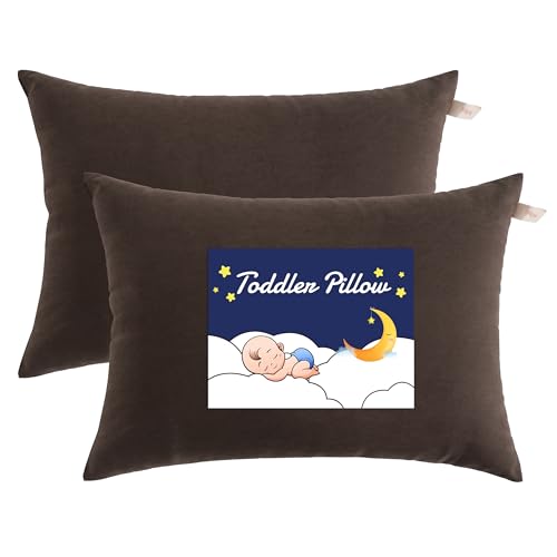 NTBAY Toddler Pillows, Set of 2, 13"x18", Dark Brown - color: Dark Brown, size: 13"x18"