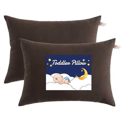 NTBAY Toddler Pillows, Set of 2, 13"x18", Dark Brown - color: Dark Brown, size: 13"x18"