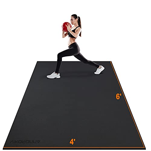Large Exercise Mat 8'x5'|12'x6'|10'x6'|6'x4'|6'x2' Workout Mat for Home Gym Mats Exercise Heavy Duty Gym Flooring Fitness Mat Large Yoga Mat Cardio Mat for Weightlifting, Jump Rope, MMA, Shoe-Friendly - color: Black6'x4'
