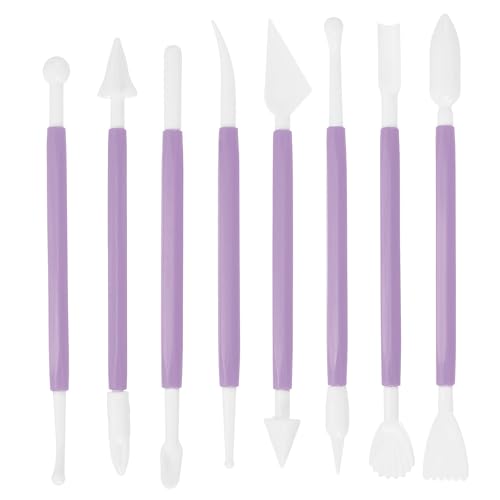 HARFINGTON 8pcs Plastic Clay Tools Double-Headed Crafts Modeling Kit Clay Sculpting Tools Pottery Carving for Shaping Cutting Decoration Embossing Purple