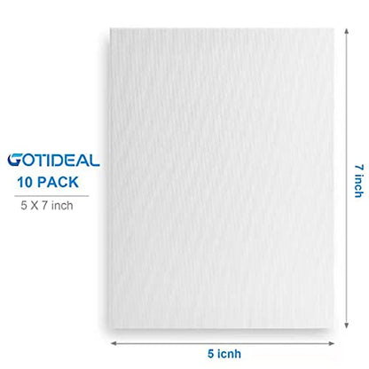 Stretched Canvas, 5x7 Inch Set of 10, Primed White | 100% Cotton Artist Canvas Boards for Painting, Acrylic Pouring, Oil Paint Dry & Wet Art Media - color: White, size: 5"x7"