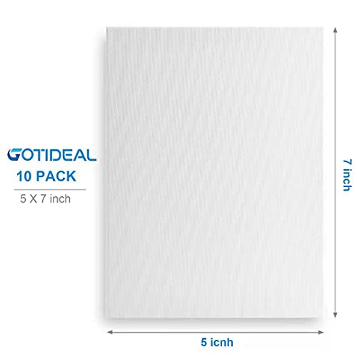 GOTIDEAL Stretched Canvas, 5x7 Inch Set of 10, Primed White | 100% Cotton Artist Canvas Boards for Painting, Acrylic Pouring, Oil Paint Dry & Wet Art Media - color: White, size: 5"x7"