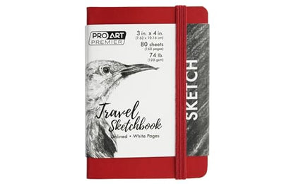 Pro Art Premier Sketch Book Travel 4"x 3" White 74lb Red 80 Sheets, Sketch Book, Sketchbook, Drawing Pad, Pad, Drawing Paper, Art Book, Paper, Sketchbook for - color: 3x4 Red