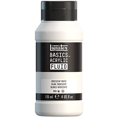 Liquitex BASICS Acrylic Fluid Paint, 4-oz Bottle, Iridescent White | Super Versatile, Fine Art Pigments; Fluid Consistency, Vibrant satin colors, Permanent, Lightfast, Water-Resistant Finish - color: Iridescent White, style: 118ml (4-oz)