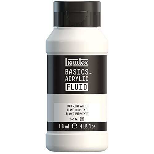 Liquitex BASICS Acrylic Fluid Paint, 4-oz Bottle, Iridescent White | Super Versatile, Fine Art Pigments; Fluid Consistency, Vibrant satin colors, Permanent, Lightfast, Water-Resistant Finish - color: Iridescent White, style: 118ml (4-oz)
