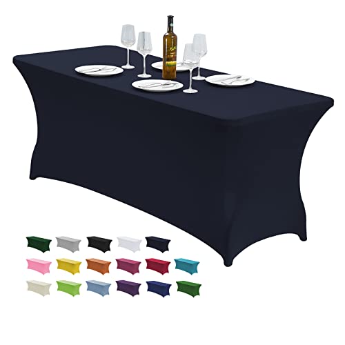 CWK 6FT StretchSpandex Fitted Tablecloth,Rectangular Table Cover,Navy Blue | Fits 72x30" rectangular folding tables.Wrinkle & stain resistant stretch fabric.Ideal for parties,weddings & vendor events - color: Navy Blue, size: 72" x 30" (Rectangular)