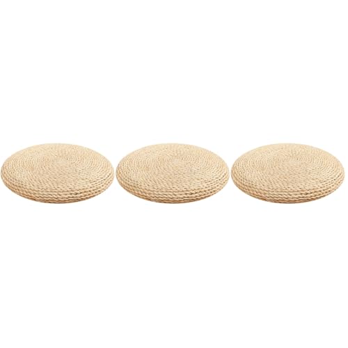 Holibanna Round Straw Weave Cushion Handmade Tatami Floor Pillow for Meditation Yoga Seat Mat Windowsill Seat 11.81 X 11.81 X 7.08 in 3 Pack