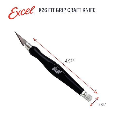 Excel Blades Fit Grip Craft Knife With #11 Ultra-Sharp Carbon Steel Angled Blade – Precision Craft Knife With Contoured Rubberized Grip For DIY, Art, Hobby, And Model Projects – Black, Made In The USA - color: Black