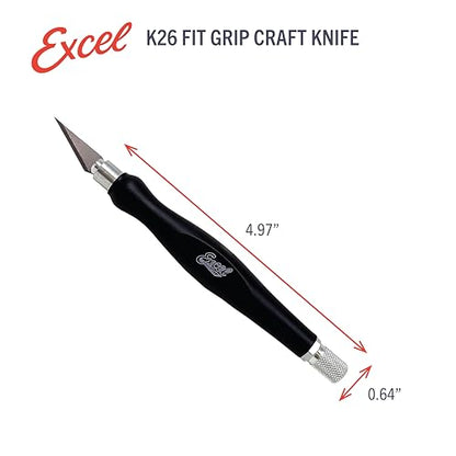 Excel Blades Fit Grip Craft Knife With #11 Ultra-Sharp Carbon Steel Angled Blade – Precision Craft Knife With Contoured Rubberized Grip For DIY, Art, Hobby, And Model Projects – Black, Made In The USA - color: Black