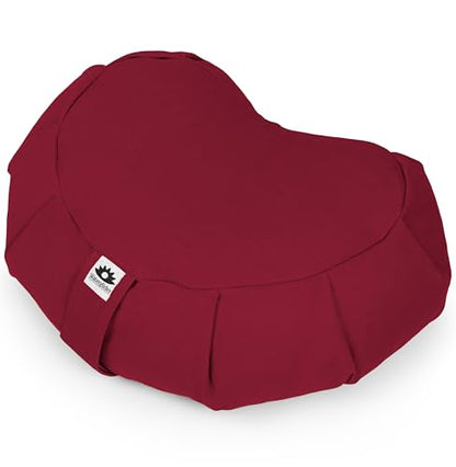 Meditation Cushion (Burgundy) Crescent, Buckwheat Husk Filled, Floor Pillow or Cushions, Yoga Seat, Zafu, Made in The USA - color: Burgundy