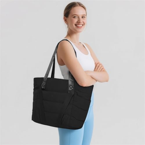 Axcone Women's Yoga Tote Bag with Luggage Sleeve & Mat Straps - Gym Work Bag for Office, Commute, Sports,Travel - color: Black