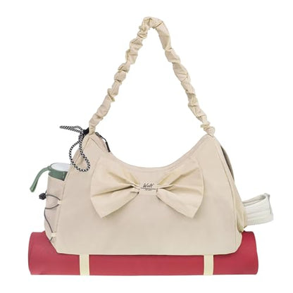 WOLT Gym Bag For Women, Yoga Mat Bag with Shoes Compartment, Wet Pocket and Water Bottle Pocket - color: Beige