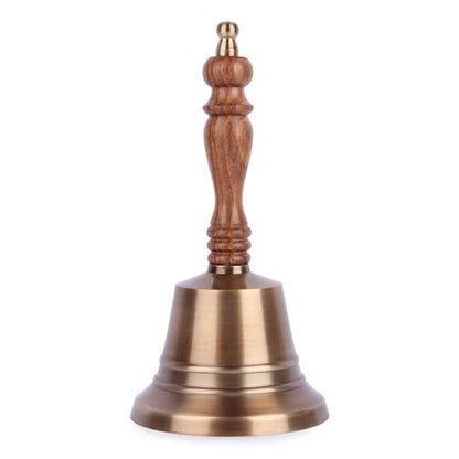 Super Loud Solid Brass Hand Bell Antique Brass Finish with Wooden Handle