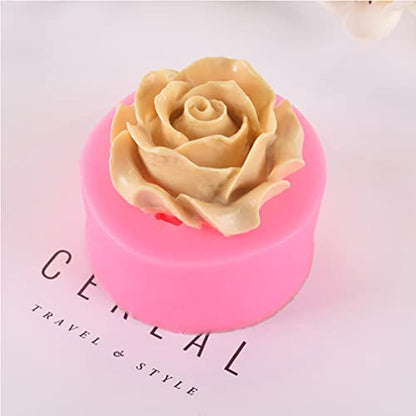 3 Pack Silicone Mold - 3D Flower Shapes: Rose, Peony & Round for Resin Candle & Soap Making - color: xq-flower-3-pack