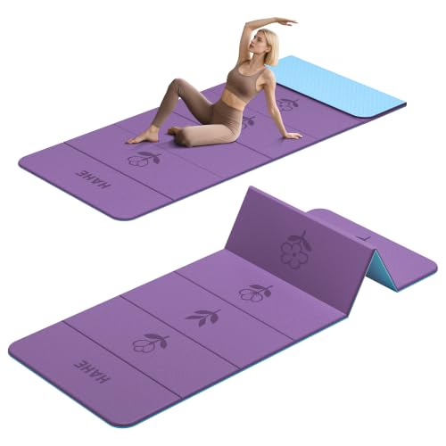 HAHE Extra Thick 7-Fold Yoga Mat, 72"x24"x0.47" TPE Exercise Mat | High Rebound & High Density Portable Mat for Women & Men, Non-Slip Travel Mat for Yoga, Pilates, Floor Exercise - color: Flower Purple + Sky Blue