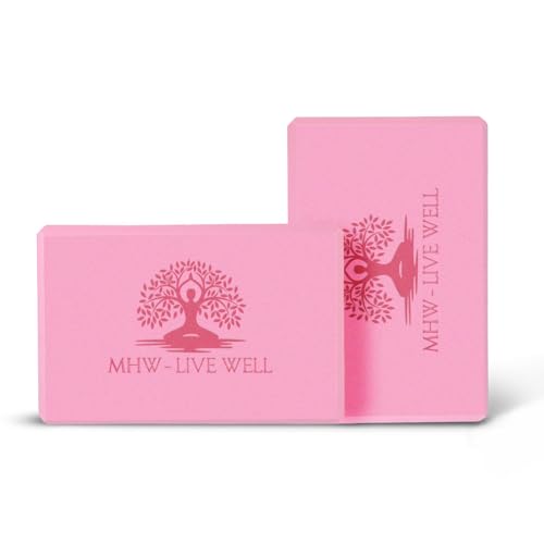 LIVE WELL Pink Yoga Blocks (Set of 2) - EVA Foam Yoga Bricks for Support, Stretching & Alignment - Yoga Accessories for Home & Studio, 3x6x9 inches