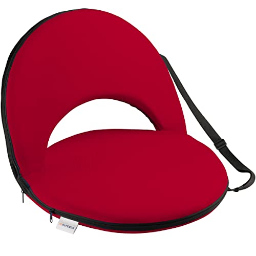 Alpcour Folding Stadium Seat – Deluxe Outdoor Camping Reclining Waterproof Cushion Chair for Bleachers – Best 6-Position Back Support Picnic Bleacher Seats w/Extra Thick Padding for Support & Comfort - color: Red