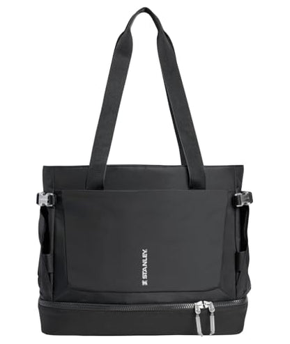 STANLEY Vitalize Tote| Gym, Work & Travel Bag with Laptop Sleeve | Expandable Bottom Compartment | Tumbler & Water Bottle Pockets | Durable Recycled Fabric | Black - color: Black, size: Tote