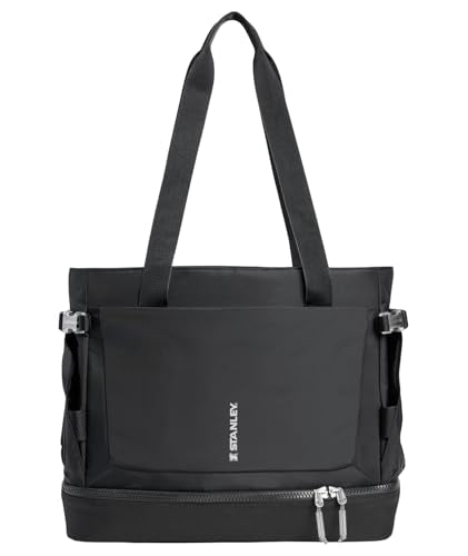 STANLEY Vitalize Tote| Gym, Work & Travel Bag with Laptop Sleeve | Expandable Bottom Compartment | Tumbler & Water Bottle Pockets | Durable Recycled Fabric | Black - color: Black, size: Tote