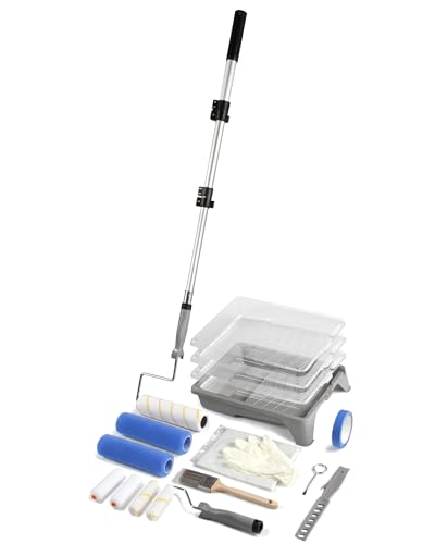 VOOMEY Paint Roller Kit with Adjustable 17-35 Inch Aluminum Pole, 9 & 4 Inch Rollers | 9" & 4" paint rollers with a 17-35" adjustable aluminum extension pole for walls, ceilings, trim and corners - size: 9 Inch kit with Buckle Extension Rod