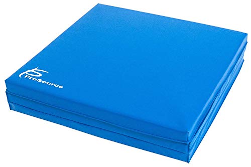 ProsourceFit Tri-Fold Folding Thick Exercise Mat 6’x2’ with Carrying Handles for MMA, Gymnastics, Stretching, Core Workouts - color: Blue