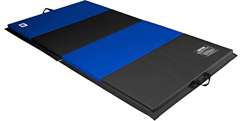 We Sell Mats - 4 ft x 8 ft x 2 in Premium Personal Fitness & Exercise Mat for Home Workout - Lightweight and Folds for Carrying – All Purpose Home Gym Mat – Thick Mat for Yoga, Pilates, Stretches - color: Black / Blue