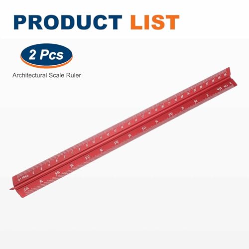 HARFINGTON 2 Pcs Architectural Scale Ruler, 12 Inch Metric Aluminum Alloy Architect Triangular Small Scale Laser-Etched Blueprint Drafting Ruler for Architects Engineers, Red - color: Red, size: 12 Inch