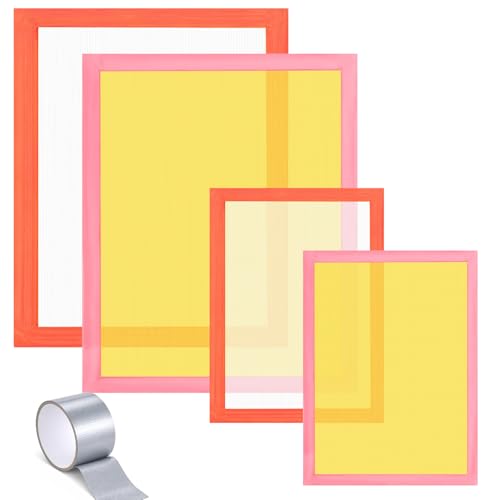 4 Pack Screen Printing Kit for Beginners, Aluminum Frames with 110 & 200 Mesh for T-Shirt Printing, Pre-Stretched Silk Screens for Craft DIY Fabric & Print (20 x 24 Inch, 10 x 14 Inch)