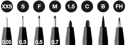Faber-Castell PITT Artist Pen India Ink Pen - wallet of 8 - colour 199 black - XXS, S, F, M, B, C, 1.5, Fude Hard, (167158) (Pack of 2) - size: 8 Count (Pack of 2)