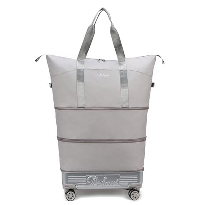 Expandable Rolling Travel Bag with Removable Wheels & Handle, Large Capacity Wheeled Duffle Tote, Foldable Carry On Luggage for Women, Lightweight Weekender Overnight Bag (Grey) - color: Grey